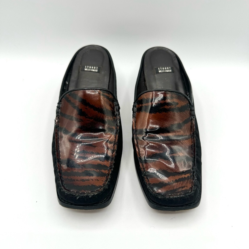 STUART WEITZMAN VINTAGE BLACK BROWN SHOE ANIMAL PRINTS SLIP ON SHOE BLOCK HEELS - Picture 7 of 16
